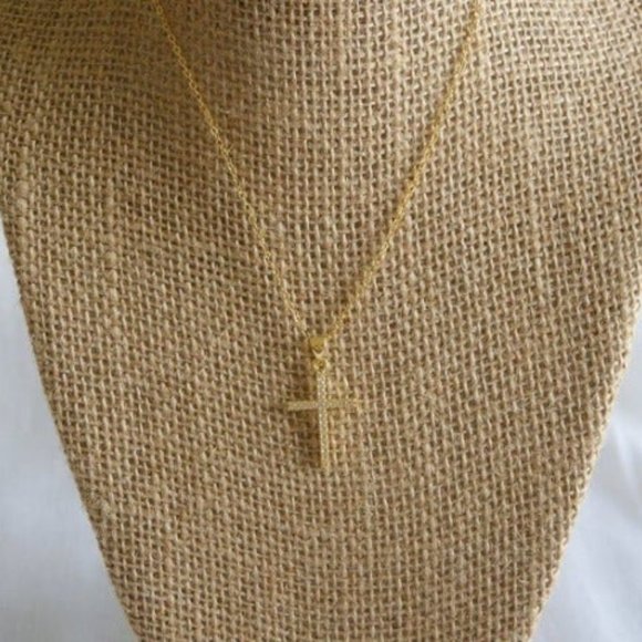 14k Yellow Gold Diamond Cross 18 Inch Necklace - Picture 6 of 6